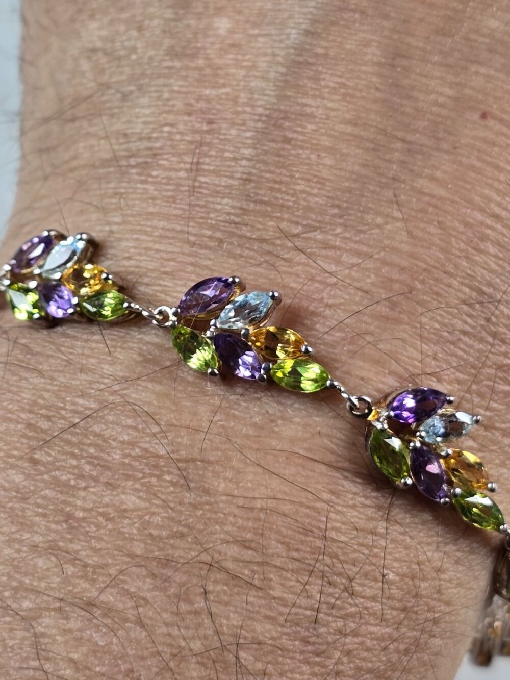 Womens Sterling Silver Multi Stone Anklet Bracelet, 9.2g E833